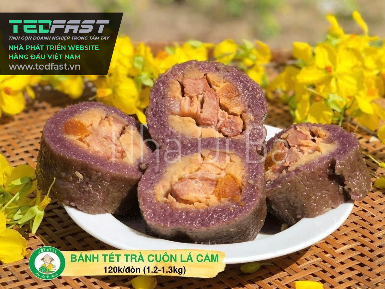 Bài viết giới thiệu sản phẩm Bánh tét Trà Cuôn lá cẩm tham khảo dành cho công ty bán Sáp dừa - công ty TTl - Nhãn hiệu Nhà Dì Ba