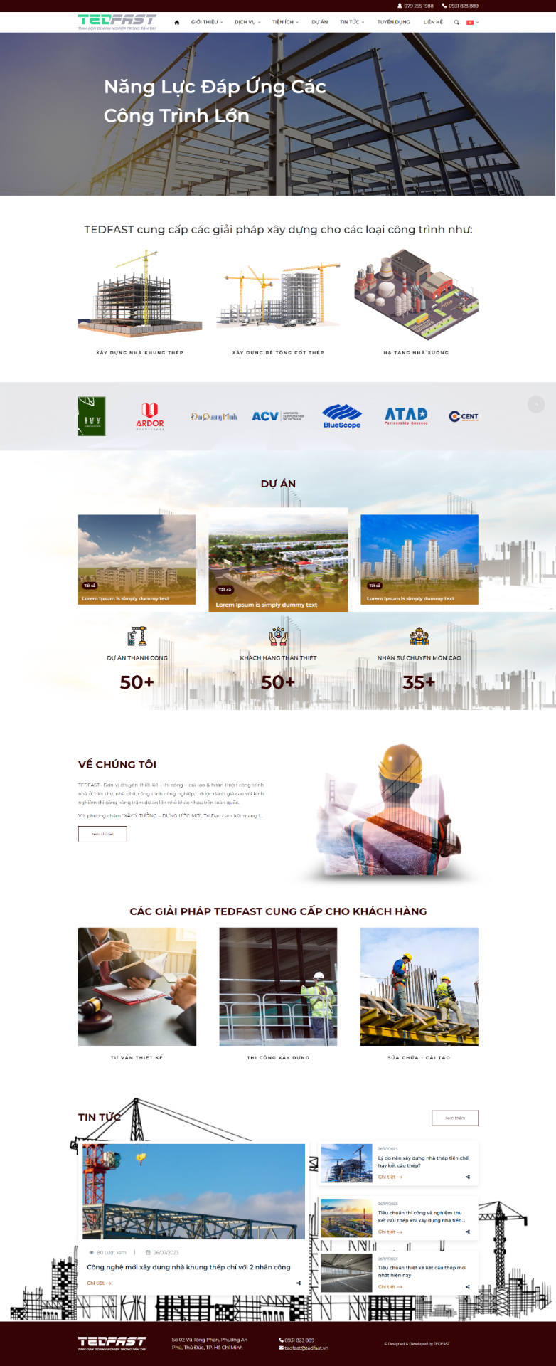 Website cho công ty xây dựng công trình thép kết cấu vừa và nhỏ SSFI-01