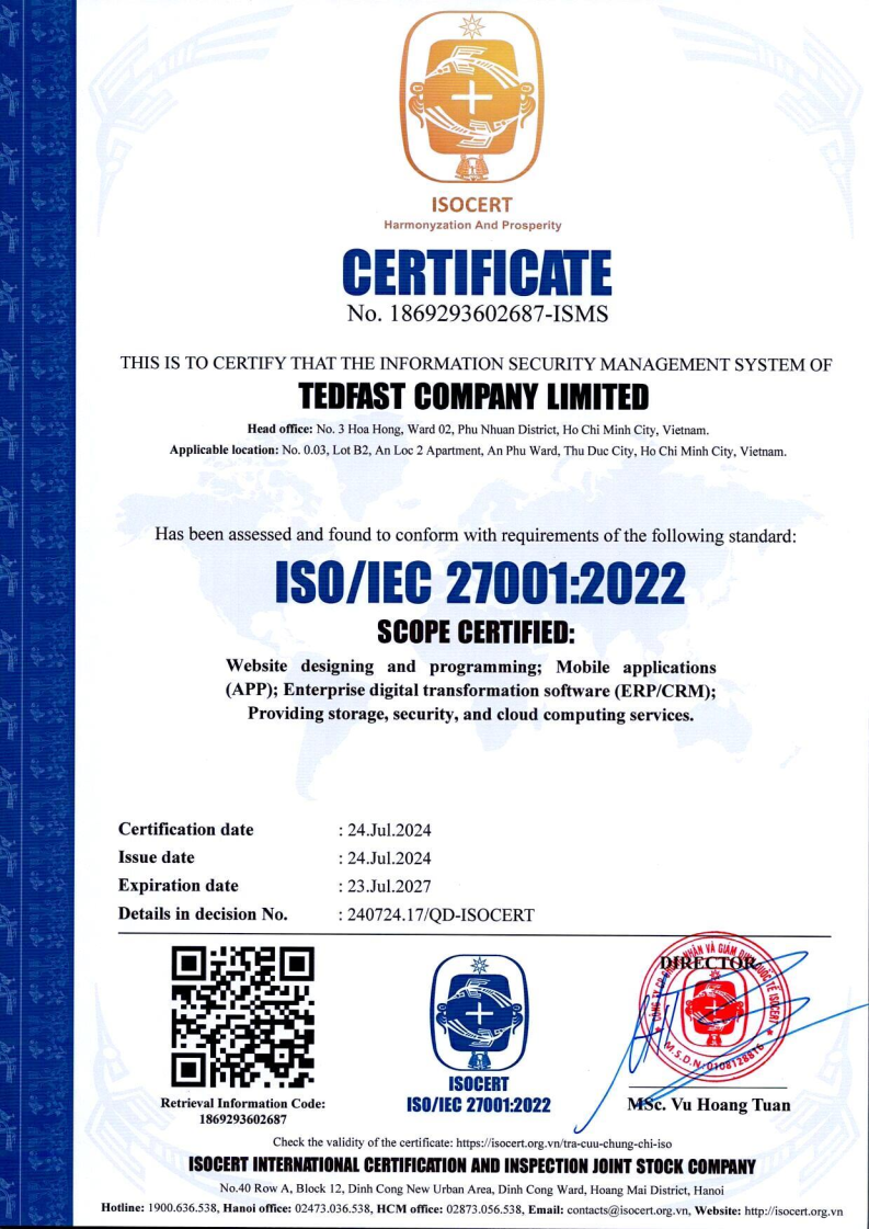 Chứng Nhận ISO/IEC 27001:2022