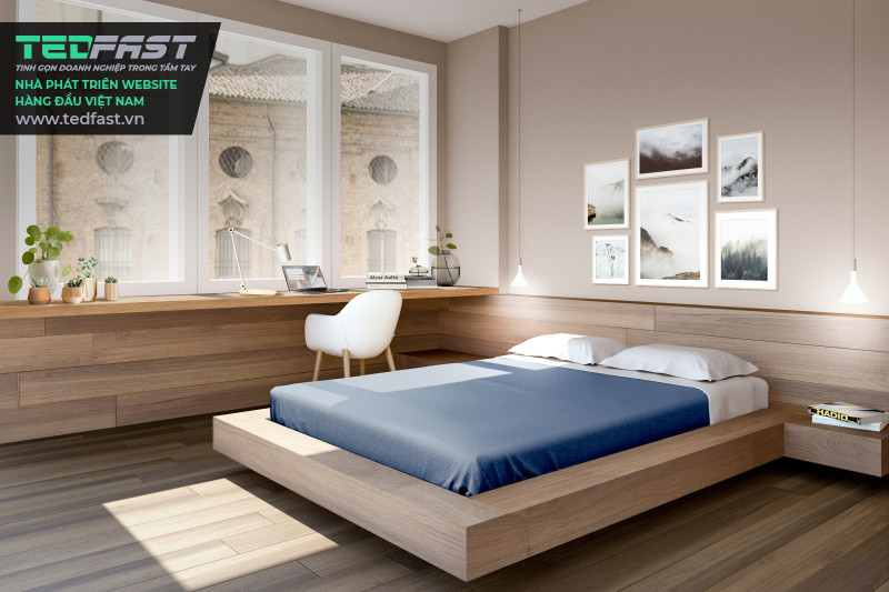 Hình ảnh chiếc giường ngủ kiểu Nhật gỗ tự nhiên sang trọng