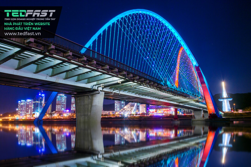 Hình ảnh cây cầu Daejeon Expro vào ban đêm tại Hàn Quốc