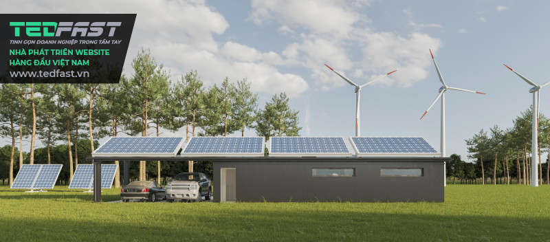 Hình ảnh 3d nhà với panel năng lượng mặt trời