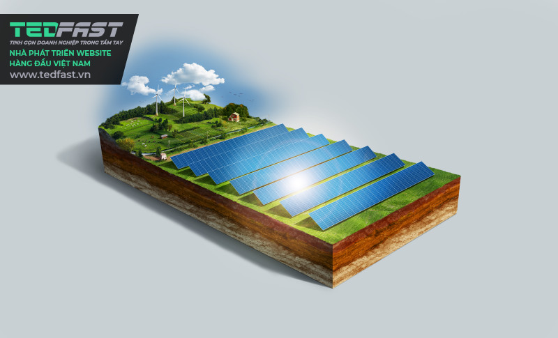 Hình ảnh mô hình góc cao năng lượng tái tạo với tấm pin mặt trời