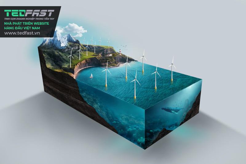 Hình ảnh mô hình góc cao-năng lượng tái tạo với tua-bin gió